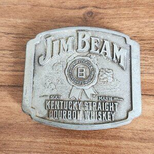 Vintage Jim Beam Belt Buckle Kentucky Straight Bourbon Whiskey Design Metal